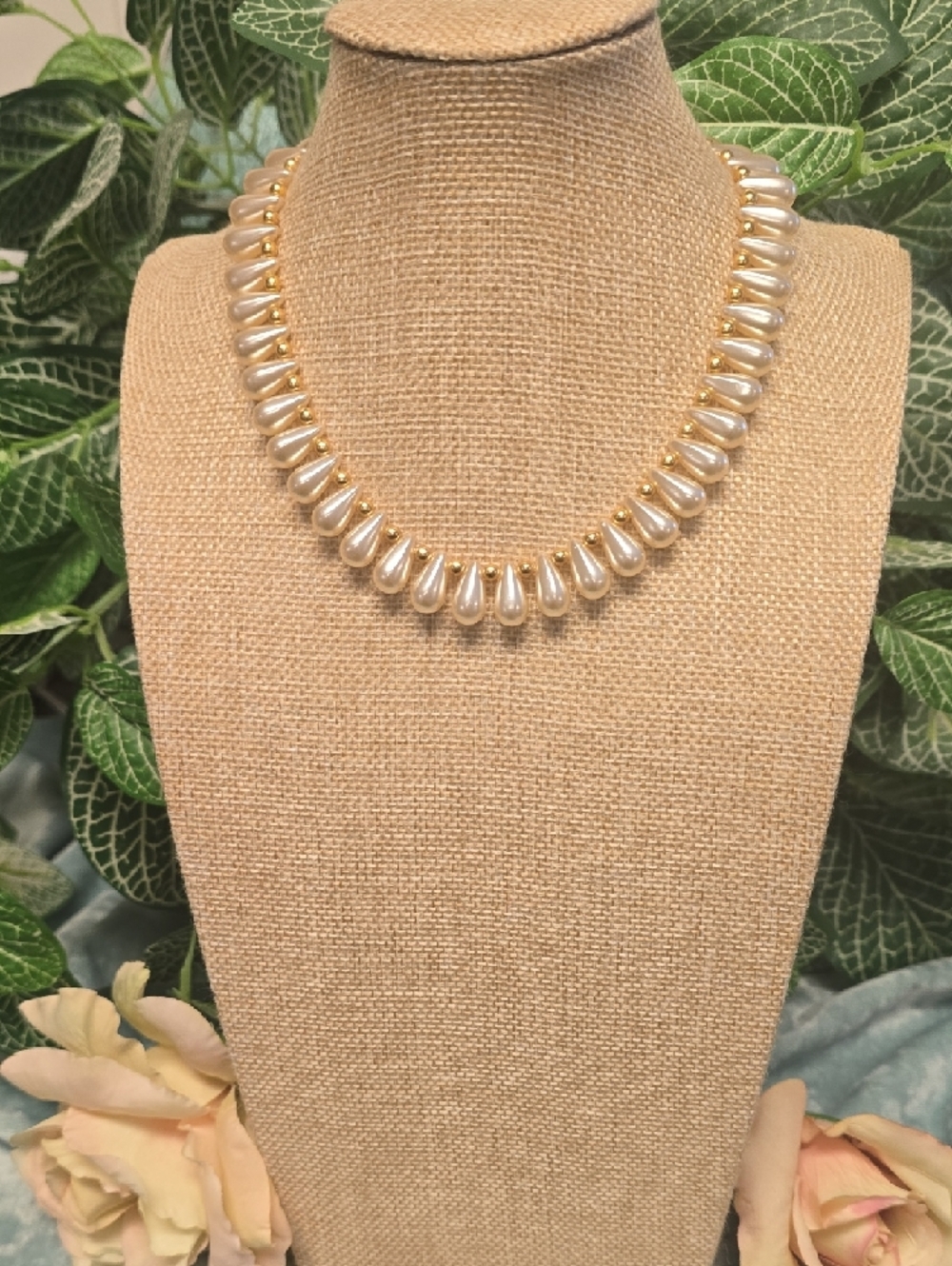 Joan Rivers Lustrous Faux Pearl Teardrop Necklace with Gold Tone Bead Accents - Picture 3 of 12
